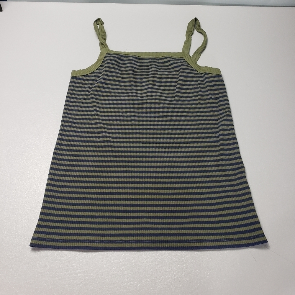 old navy olive green and navy blue striped slim fit tank top women's XL